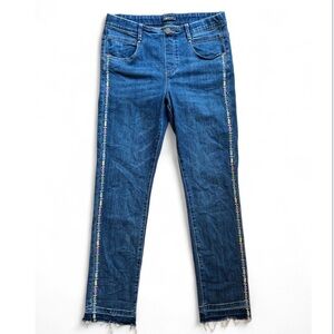 ApNY Classic Blue Straight Leg Jeans with Contrast Stitching embroidery size 8